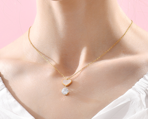 Elegant Heart Shape Titanium Steel Pendant Necklace Chain Shell Zircon Stainless Steel Necklaces