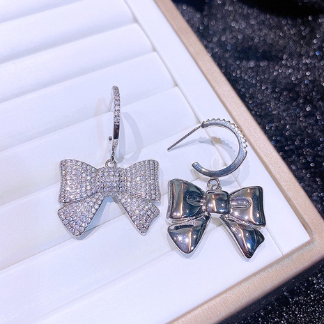 Cute Bow Knot Copper Drop Earrings Asymmetrical Plating Zircon Copper Earrings's discount tags