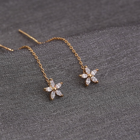Simple Style Flower Copper Drop Earrings Plating Inlay Zircon Copper Earrings 1 Pair's discount tags