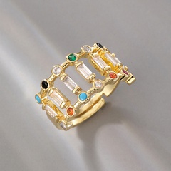 Fashion Geometric Copper Open Ring Plating Hollow Out Zircon Copper Rings