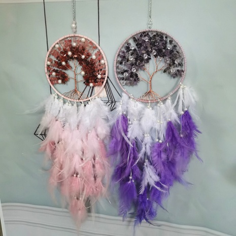 Dreamcatcher Pink Tree of Life Gravel Wind Chimes Pendant Student Birthday Graduation Gift's discount tags