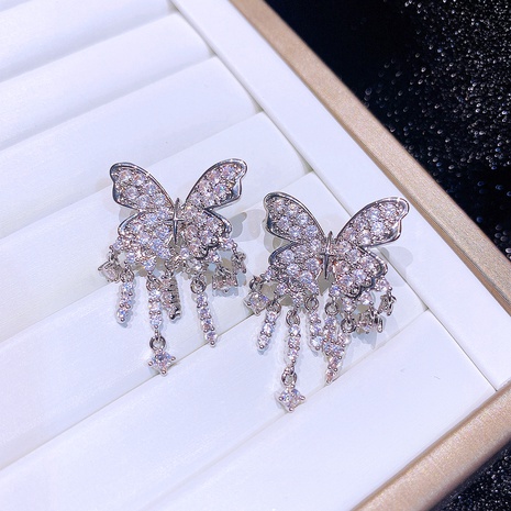 Glänzend Schmetterling Kupfer Ohrringe Überzug Zirkon Kupfer Ohrringe's discount tags