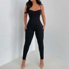 Fashion Solid Color Polyester Full Length Backless Jumpsuits