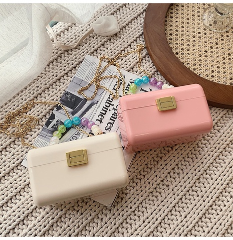 Cute Solid Color Beaded Chain Square Buckle Square Bag's discount tags