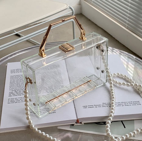 Mode Einfarbig Perle Transparent Metallknopf Quadrat Schnalle Quadratische Tasche's discount tags