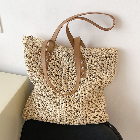 Vacation Solid Color Braid Square Zipper Straw Bag's discount tags