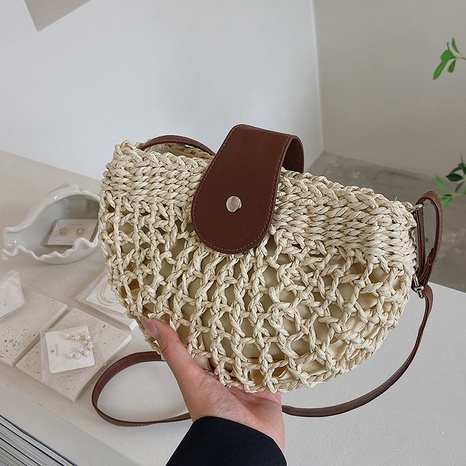 Fashion Solid Color Semicircle Magnetic Buckle Straw Bag's discount tags