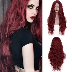 Femmes Mode Vin Rouge Décontractée Fête Fibre Chimique Pièce Centrale Cheveux Longs Et Bouclés Perruques