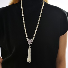 Simple Style Butterfly Artificial Pearl Copper Tassel Inlay Zircon Sweater Chain 1 Piece