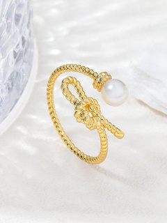Vintage-Stil Knoten Kupfer Offener Ring Asymmetrisch Inlay Perle Zirkon Kupfer Ringe