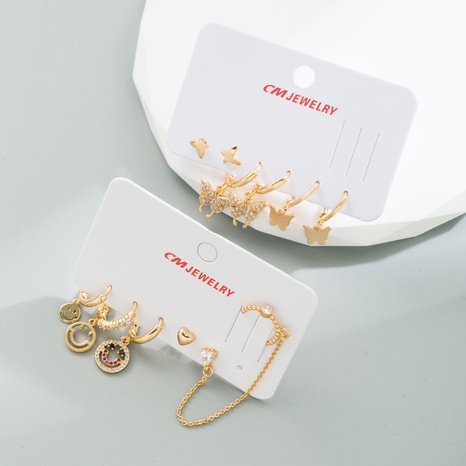Fashion Smiley Face Butterfly Copper Earrings Plating Zircon Copper Earrings 1 Set's discount tags