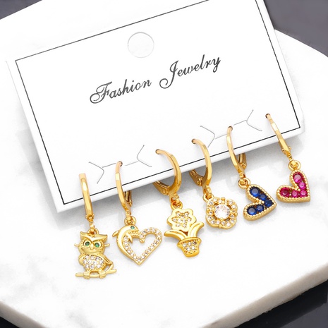 Fashion Animal Heart Shape Copper Drop Earrings Plating Zircon Copper Earrings's discount tags