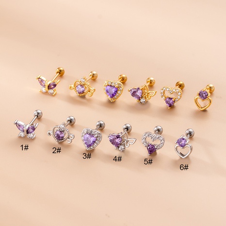 Fashion Heart Shape Butterfly Stainless Steel Ear Studs Plating Zircon Stainless Steel Earrings 1 Piece's discount tags