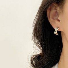 Fashion Letter Copper Ear Studs Inlay Rhinestones Copper Earrings
