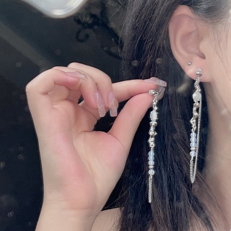 Retro Geometric Tassel Alloy Inlay Artificial Gemstones Drop Earrings's discount tags