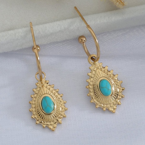 Retro Geometric Stainless Steel Drop Earrings Plating Turquoise Stainless Steel Earrings's discount tags