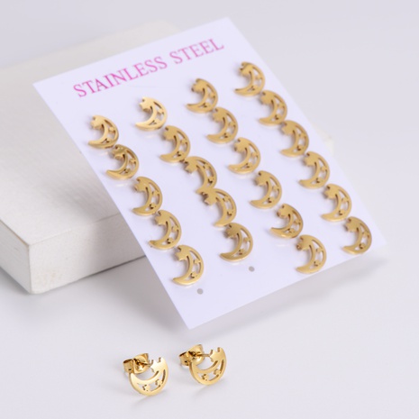 Fashion Star Moon Titanium Steel Ear Studs Metal Stainless Steel Earrings 1 Set's discount tags
