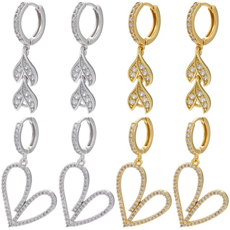 Fashion Heart Shape Grain Copper Drop Earrings Plating Inlay Rhinestones Copper Earrings's discount tags