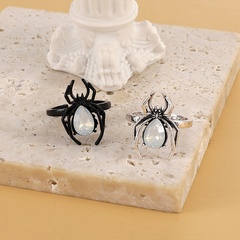 Punk Spider Alloy Inlay Artificial Gemstones Open Ring 1 Piece