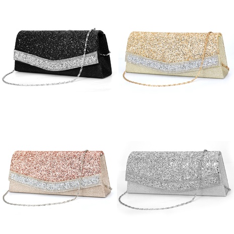 Women'S Medium All Seasons Flash Material Solid Color Fashion Rhinestone Square Magnetic Buckle Evening Bag's discount tags