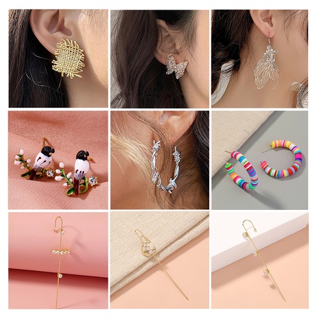 Fashion C Shape Butterfly Resin Copper Braid Artificial Crystal Zircon Earrings 1 Pair's discount tags