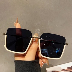 Women'S Fashion Solid Color Resin Square Half Frame Sunglasses