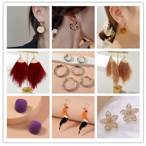 Retro C Shape Tassel Flower Copper Earrings Inlay Zircon Copper Earrings 1 Pair's discount tags