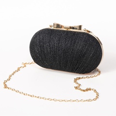 Black Gold Silver Polyester Solid Color Bowknot Oval Clutch Evening Bag