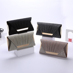 Black Dark Grey Gold PU Leather Solid Color Sequins Square Folds Clutch Evening Bag