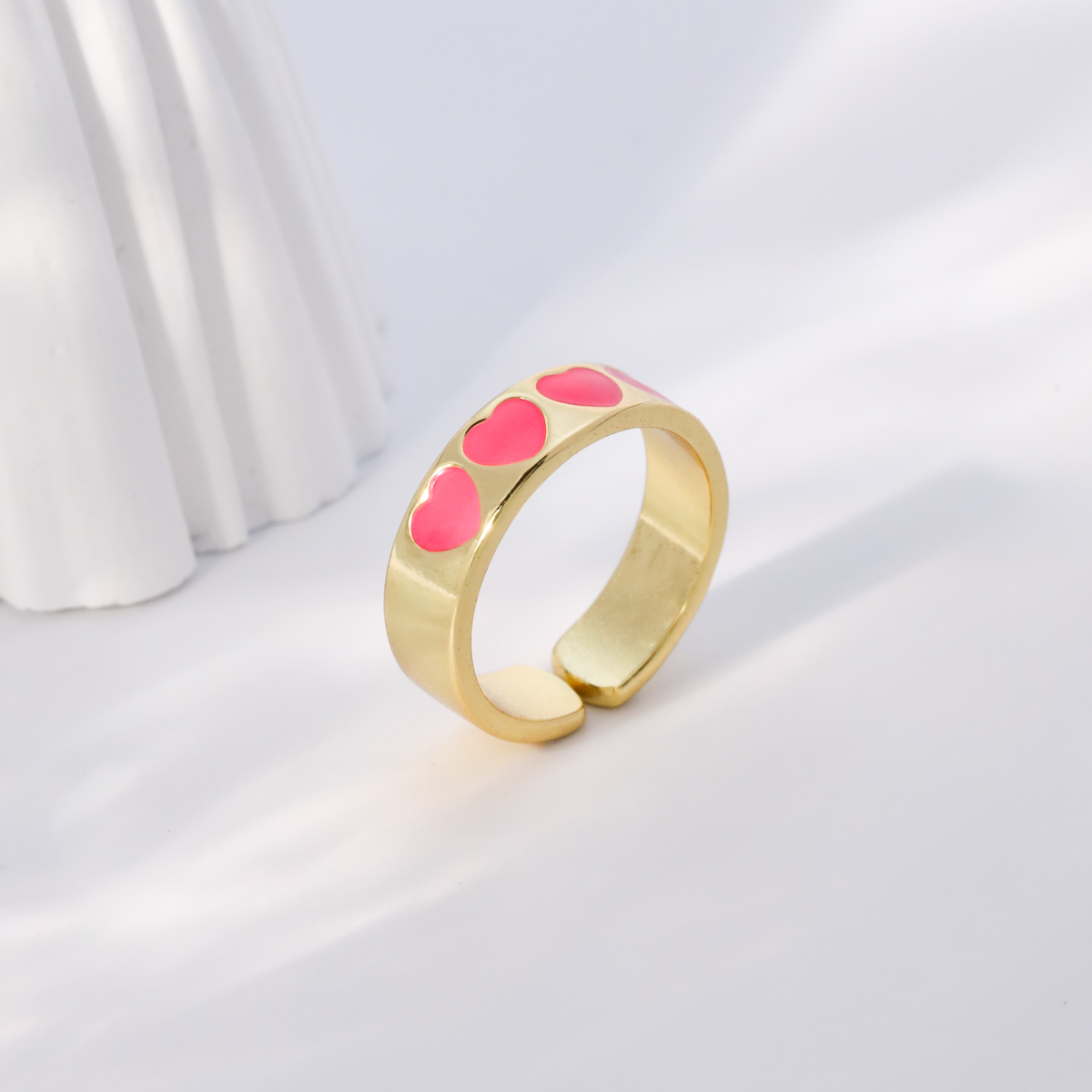 Mode Herzform Kupfer Offener Ring Emaille Vergoldet Kupfer Ringe 1 Stckpicture4