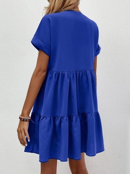 Fashion Solid Color V Neck Short Sleeve Patchwork Ruffles Polyester Dresses Above Knee ALine Skirtpicture10