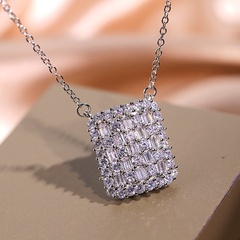 Fashion Square Copper Pendant Necklace Inlay Artificial Diamond Copper Necklaces 1 Piece