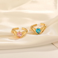 Simple Style Hand Water Droplets Heart Shape Copper Open Ring Plating Artificial Gemstones Copper Rings 1 Piece