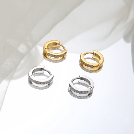 Fashion Geometric Titanium Steel Hoop Earrings Gold Plated Rhinestones Stainless Steel Earrings's discount tags
