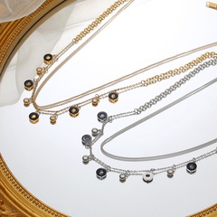Simple Style Geometric Titanium Steel Layered Necklaces Plating Rhinestones Stainless Steel Necklaces