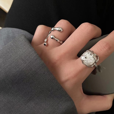 Geometrisch Versilbert Metall Künstliche Perlen Offener Ring's discount tags
