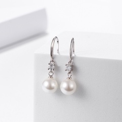Simple Style Water Droplets Sterling Silver Drop Earrings Pearl Zircon 925 Silver Earrings 1 Pair