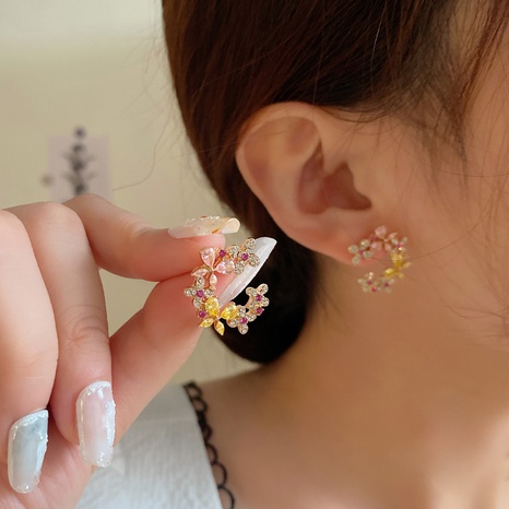 Sweet Flower Alloy Glass Inlay Artificial Gemstones Earrings's discount tags