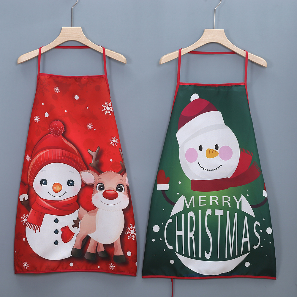 Christmas Apron Santa Claus Elk Christmas Tree Print Apron Aprons