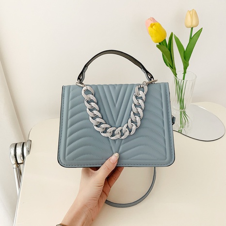 Women'S Small Spring&Summer PU Leather Stripe Solid Color Vintage Style Chain Square Flip Cover Shoulder Bag's discount tags