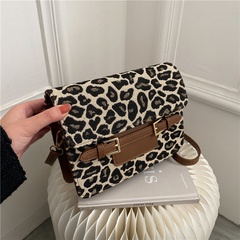 Women'S Medium Spring&Summer PU Leather Color Block Leopard Vintage Style Square Magnetic Buckle Crossbody Bag