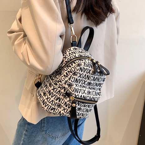 Women'S Small Canvas Letter Streetwear Square Zipper Fashion Backpack's discount tags