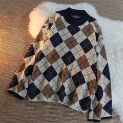 Fashion Color Block knit Round Neck Long Sleeve Regular Sleeve Sweater