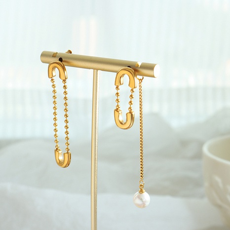 Mode Geometrisch Titan Stahl Ohrringe Inlay Künstliche Perlen Edelstahl Ohrringe's discount tags