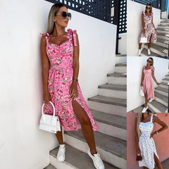 Casual Vacation Fashion Floral U Neck Sleeveless Printing Polyester Dresses Midi Dress Strap Dress