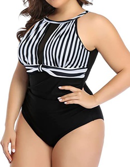 WomenS Vacation Fashion Simple Style Stripe Solid Color Polyester Plus Size Swimwearpicture13