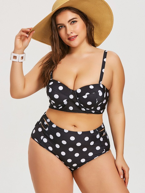 Frau Punktmuster Polyester Plus Size Bademode 2-Teiliges Set's discount tags