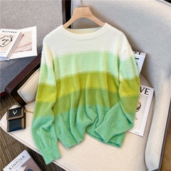 Fashion Gradient Color knit Round Neck Long Sleeve Regular Sleeve Sweater