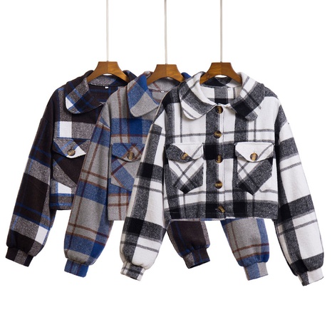Fashion Plaid Button woolen Coat Single Breasted Woolen Coat's discount tags