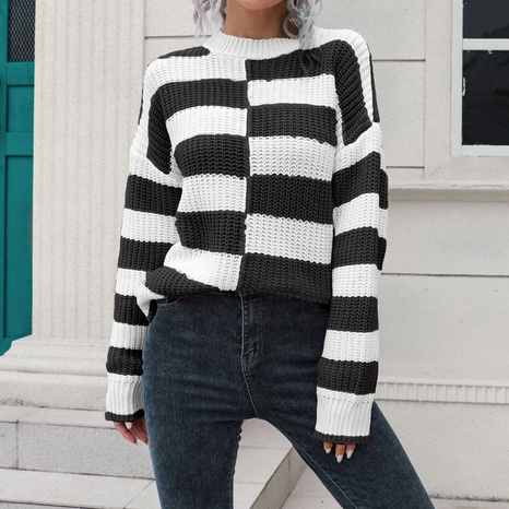 Fashion Stripe Acrylic Round Neck Long Sleeve Regular Sleeve Sweater's discount tags